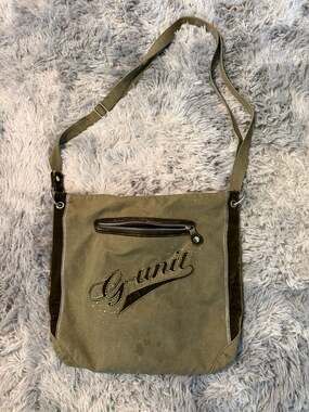 Vintage G-Unit Olive Green Canvas and Velvet Crossbody Messenger Bag